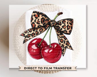 Cherry Coquette DTF Transfer, Ready to Press, T-shirt Transfers, Heat Transfer, Direct to Film, Cheetah Bow, Trendy, Love You Cherry Much