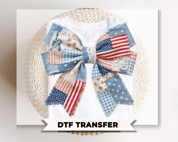 Patriotic Patchwork Bow DTF Transfer, Memorial Day, Coquette 4th of July Tshirt Design