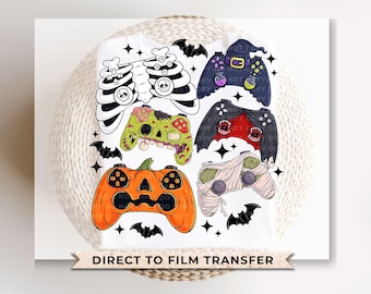 Halloween DTF Transfers, Ready to Press, T-shirt Transfers, Heat Transfer, Direct to Film, Skeleton Zombie, Video Games, Gaming Controller