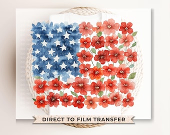 Floral American Flag DTF Transfer, Ready to Press, 4th of July Tshirt Design