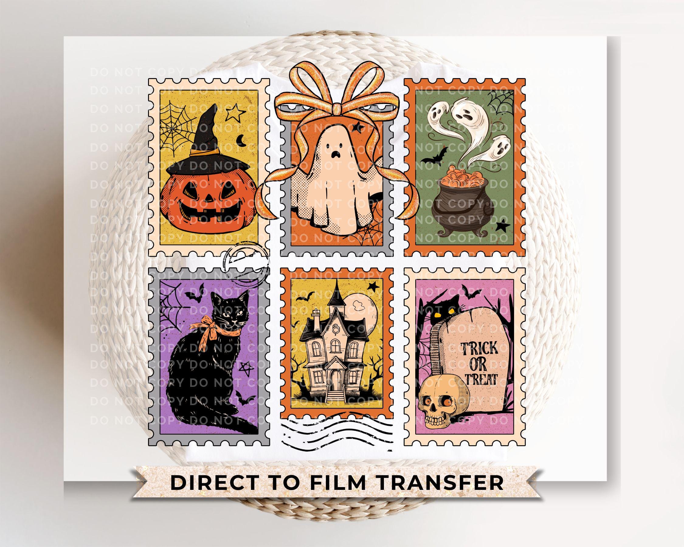 Halloween Stamps DTF Transfer, Ready to Press, T-shirt Transfers, Heat Transfer, Direct to Film, Trendy, Cat, Ghost, Fall, Bow, Coquette