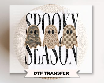 Halloween DTF Transfers, Retro Patchwork Ghosts, Ready to Press, Vintage Halloween, Spooky Season Shirt Design