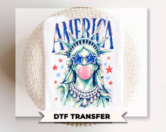 Brushstroke Statue of Liberty DTF Transfer, Ready to Press, Preppy 4th of July Tshirt Design