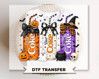 Coquette Halloween Diet Soda Cans DTF Transfer, Ready to Press, Spooky Season Tshirt Design