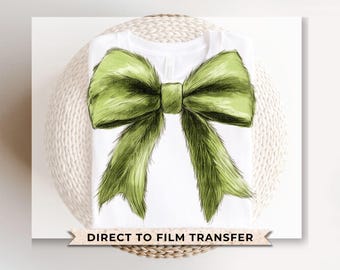 Christmas DTF Transfers, Ready to Press, T-shirt Transfers, Heat Transfer, Direct to Film, Holiday Movie, Green Fur, Coquette Bow, Trendy