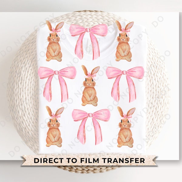 Easter DTF Transfers, Ready to Press, T-shirt Transfers, Heat Transfer, Direct to Film, Spring, Cute, Girl, Coquette Bunny, Bunnies and Bows