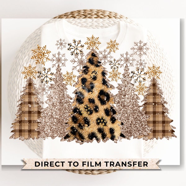 DTF Transfers, Ready to Press, T-shirt Transfers, Heat Transfer, Direct to Film, Christmas, Faux Glitter, Leopard, Sparkle Christmas Trees