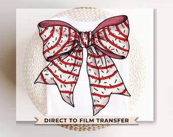 Christmas DTF Transfers, Ready to Press, T-shirt Transfers, Heat Transfer, Direct to Film, Holiday, Christmas Tree Cake Bow, Coquette