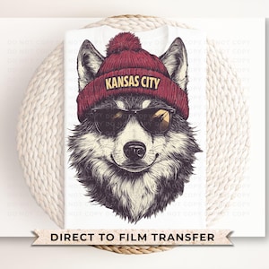 Kansas City Football DTF Transfer, Ready to Press, T-shirt Transfers, Heat Transfer, Direct to Film, Sports Fan Apparel, Wolf, Animal Mascot bild 1