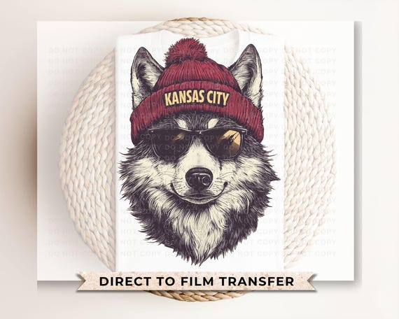 Kansas City Football DTF Transfer, Ready to Press, T-shirt Transfers, Heat Transfer, Direct to Film, Sports Fan Apparel, Wolf, Animal Mascot