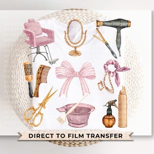 Hairstylist DTF Transfers, Ready to Press, T-shirt Transfers, Heat Transfer, Direct to Film, Salon, Coquette, Hair Dresser, Comb, Blow Dryer