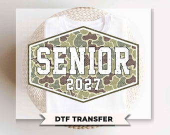 Camo Senior 2027 DTF Transfer, Ready to Press, Graduation Camouflage Tshirt Design