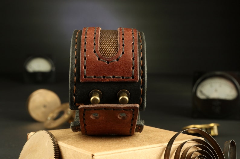 Steampunk bracelet, Brown leather bracelet, Leather wrist cuff, Leather gift, High quality bracelet, Leather jewelry, Leather accessories image 4