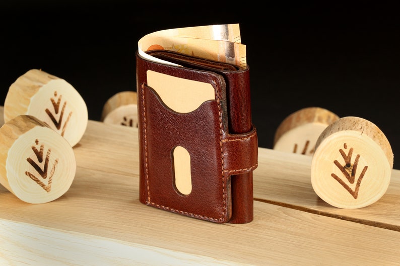 Cartera de cuero hecha a mano, Cartera triple, Cartera de hombre, Cartera de cuero de alta calidad, Tarjetero para dinero y tarjetas de crédito. imagen 5