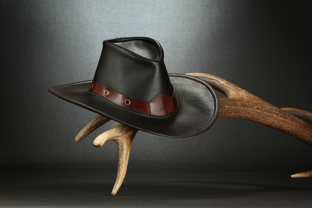 Cowboy Leather Hat, Black Cowboy Hat, Country Style Hat, Handmade Hat