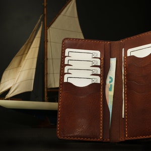 Cartera de cuero hecha a mano, Cartera larga, Cartera de hombre, Cartera de cuero de alta calidad, Porta dinero y tarjetas de crédito, Estuche para tarjetas.