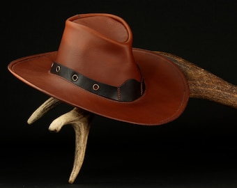 Cowboy leather hat, Brown cowboy hat, Country style hat, Handmade hat, Bestseller