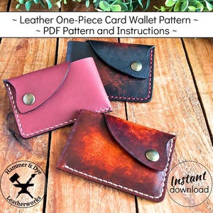 Leather Card Wallet Pattern, One-Piece Snap Closure, Easy Beginner Project, DIY Leathercraft Template, A4 PDF, instant download,