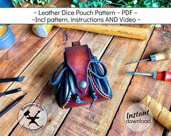 Leather Pattern for Drawstring Dice Pouch with Belt Loop. Leathercraft Template, DIY Medicine Bag, A4 PDF, instant download,