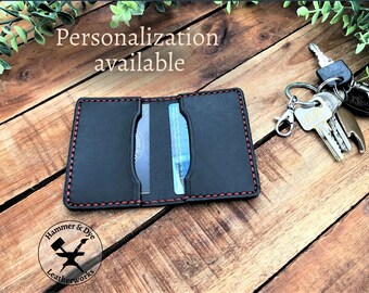 Black Leather Card Wallet, Minimalist Men's Credit Card