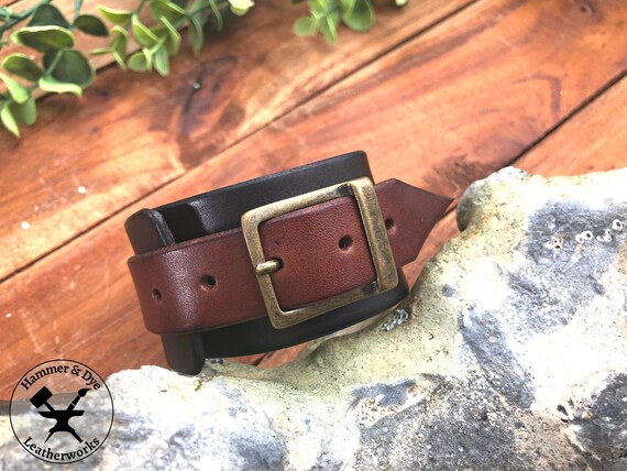 2-tone Adjustable Leather Arm Band for Men, Handmade Edgy