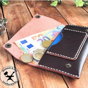 Cartera larga de cuero marrón, monedero minimalista sencillo hecho a mano, billetera de motociclista para hombre,