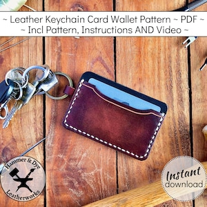 Patrón de cuero para llavero, tarjetero, plantilla de artesanía en cuero, llavero minimalista con funda para tarjeta de crédito, PDF A4, descarga instantánea