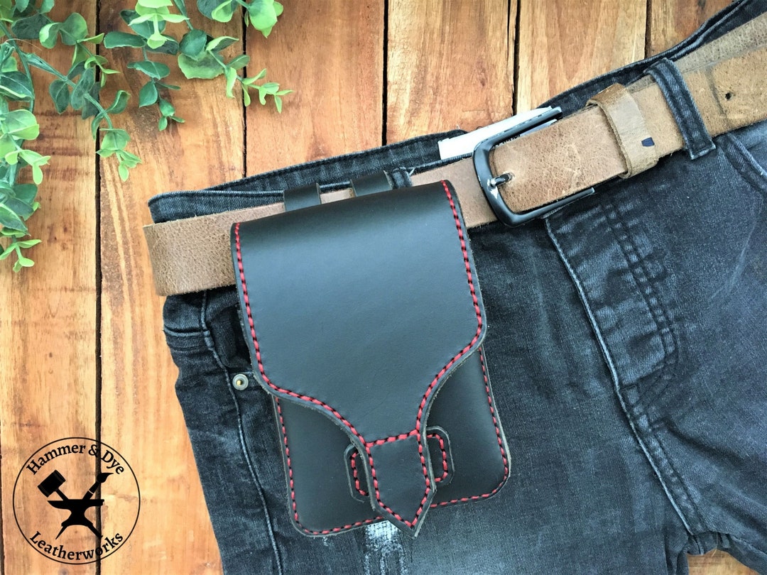 Black Leather Belt Pouch Handmade Unisex Hip Bag Minimalist Etsy