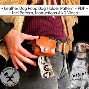Ledermuster für Hundekotbeutelhalter mit Gürtelschlaufe. Leathercraft Vorlage, Kotbeutelspender, A4, PDF, sofortiger Download