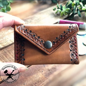Handgefertigte Leder Geldbörse, kompakter Damen Kartenhalter, Mini Kartenhalter Geldbörse, Geschenk für Mama oder Tante