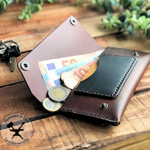 Cartera de motociclista de cuero de dos tonos, billetera larga sencilla hecha a mano para hombre, bolsa de regalo, billetera para medicamentos, regalo para esposo