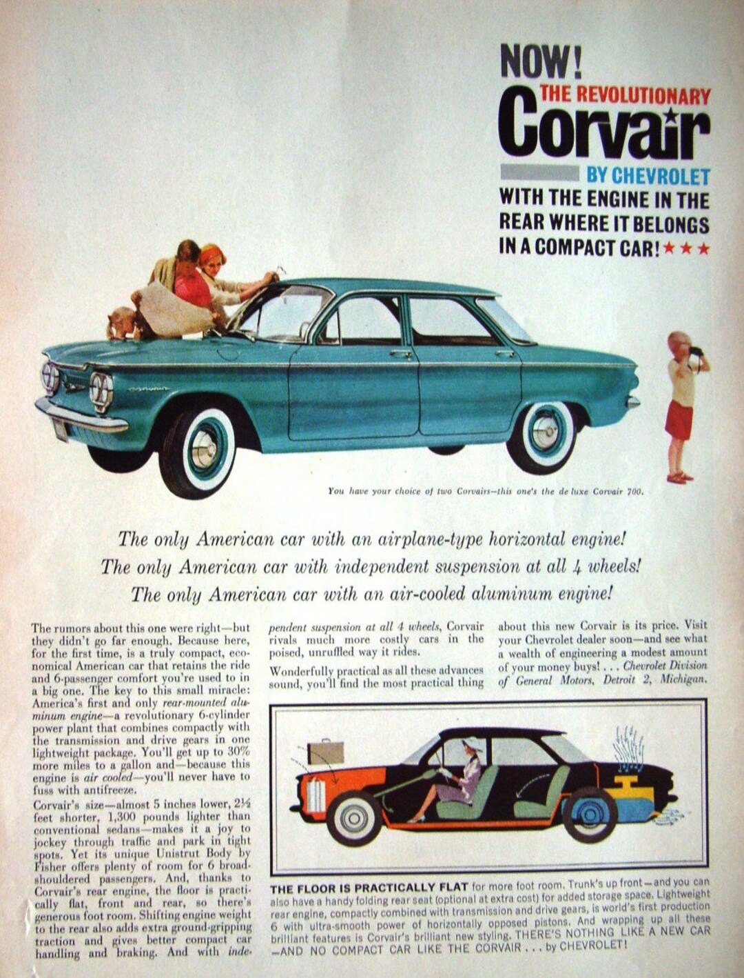 1959 Chevrolet CORVAIR 700 Deluxe Sedan Auto Print Ad. Original
