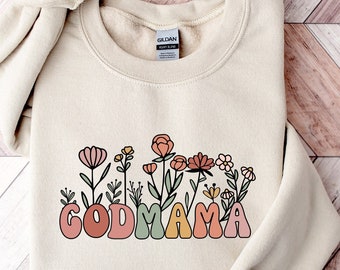 Cute Godmama Sweatshirt, Godmama Gift, Godmother Crewneck, Retro floral godmother, Cute Godmama Gift for Baptism, Godmother Gift sweatshirt