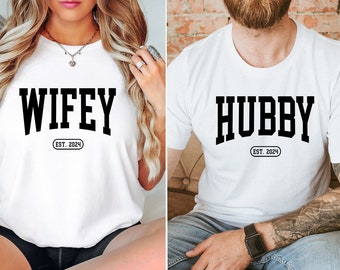 Personalızed Wife and Hubby Shirt, Wedding Party Shirt, Honeymoon Shirt, Wife and Hubs Shirts, Just Married Shirts, Matching Couple Shirt