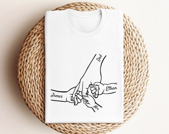 Custom Dad and Kids Hands With Names Shirt, Father's Day T-Shirt, Personalized Gift for Dad, Gift From Daughter, Father's Day Gift Shirt