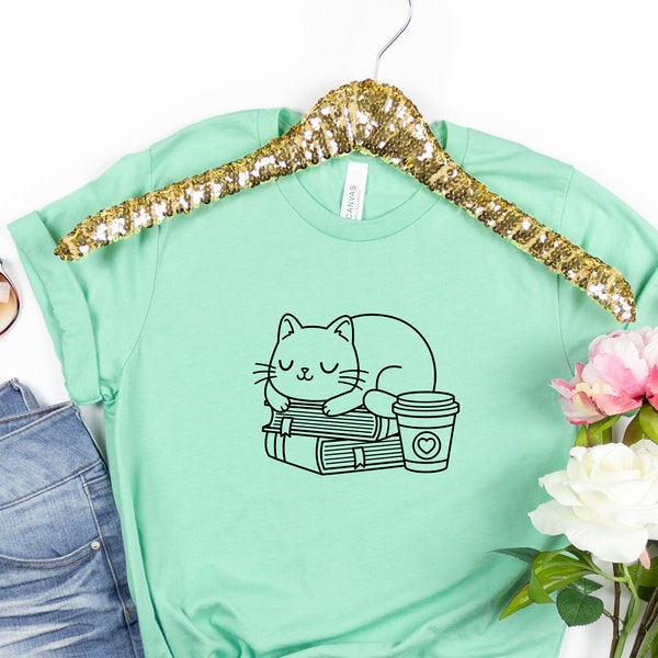 Books and Cat Shirt, Cat Shirt, Cute Reading Shirt, Books Shirt, Cute Cat Shirt, Reading Shirt, Book Lover Gift Shirt, Cat Lover Gift Shirt