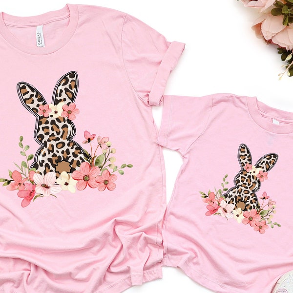 Cute Floral Leopard Bunny Easter T-Shirt, Floral Spring Shirt, Cute Bunny Shirt, Easter Bunny Shirt,  Gift, Cute Easter Shirt, Easter Gift