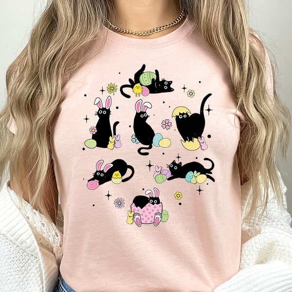 Funny Easter Black Cat Shirt, Bunny Kitten Shirt, Black Cat Lover Shirt, Cat Mom Shirt, Black Cat Easter Day Gift, Happy Cat Shirt