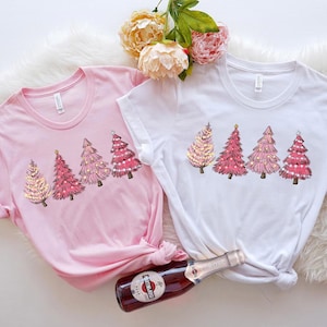 Pink Christmas Trees Shirts, Christmas Vibes, Christmas Tree Shirt, Womens Christmas Shirt, Christmas Gifts, Christmas Lover