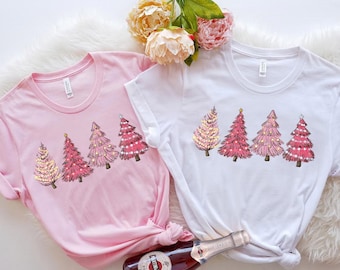 Pink Christmas Trees Shirts, Christmas Vibes, Christmas Tree Shirt, Womens Christmas Shirt, Christmas Gifts, Christmas Lover