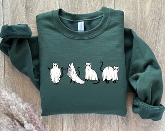 Funny Ghost Halloween Cat Sweatshirt, Ghost Cat Shirt, Halloween Sweater, Halloween Shirt, Cat Lover Shirt, Black Cat Shirt, Spooky Season