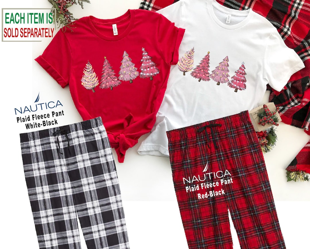 Pink Christmas Tree Pajamas, Family Matching Print Pajamas Set, Merry