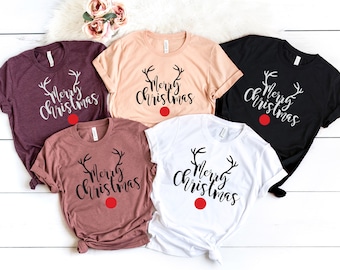 Reindeer Merry Christmas T-shirt, Christmas Family Shirt, Xmas Funny Xmas Family Holiday Santa  Jumpers Christmas Tee