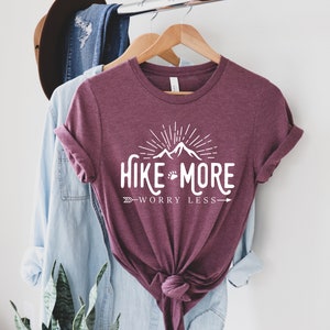 Hiking Shirt, Hike More Worry Less Ladies' Unisex T-Shirt, Adventure camping shirt, outdoors, Wanderlust shirt, arrows, women's unisex image 2