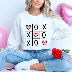 XOXO Tic Tac Toe Heart Valentines Sweatshirt, Cute Valentine&#39;s Day Gift For Women, Funny Valentine Shirt, Valentine Shirt, Love Crewneck