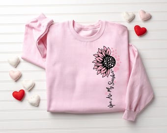 You Are My Sunshine Pink Sunflower  Valentine Day Sweatshirt, Heart Shirt, Vintage  Sweater, For Grandma Mom Couples, Valentine's Day Gift