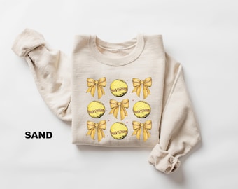 Retro Softball Sweatshirt, Coquette Softball Sweatshirt, Softball Bow Shirt, Softball Mom Shirt, Game Day Shirt, Fall Sports Season Outfit