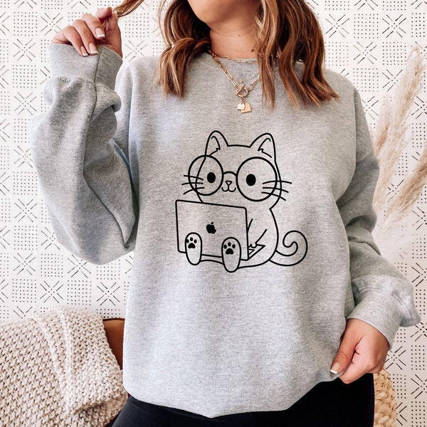 Nerd Cat Hoodie, Funny Cat Sweatshirt, Cat Lover Hoodie, Nerd Student Sweatshirt, Kitten Mom Hoodie, Pet Owner Sweatshirt