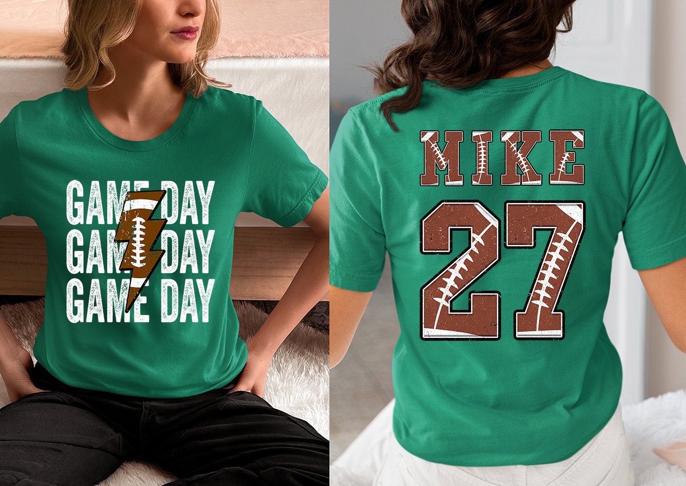 Personalized Football Game Day Shirt, Custom Game Day Mom Football Tee, Child Name & Number Football Game Season Shirt, Game Day Sports Tee