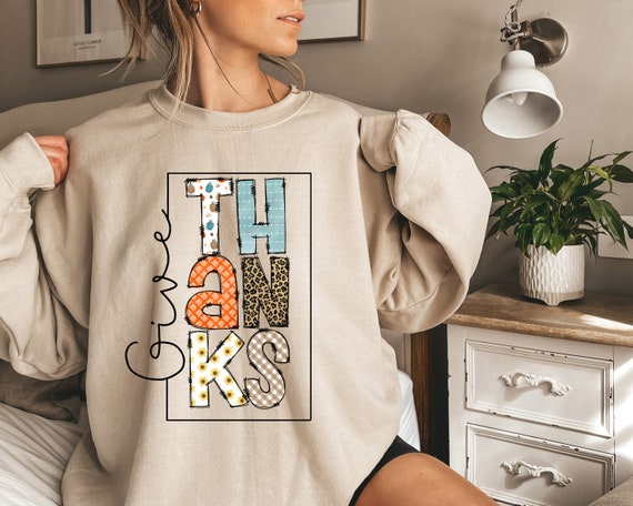 Retro Thanksgiving Sweatshirt Give Thanks Shirt Vintage Thanksgiving Sweater Pumpkin Season Etsy